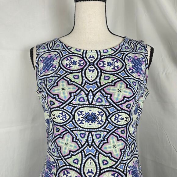 Talbots Dress Women XS Blue Multicolor Sleeveless Fit & Flare Cotton Boho Retro - Picture 3 of 10